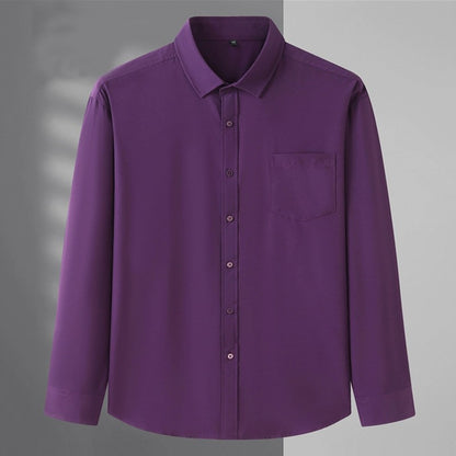 Spring and Autumn Large Size 15XL Men's Long-sleeved Shirt Fat High Elastic Solid Color Shirt 12XL 11XL 10XL 9XL 8XL 7XL 200kg