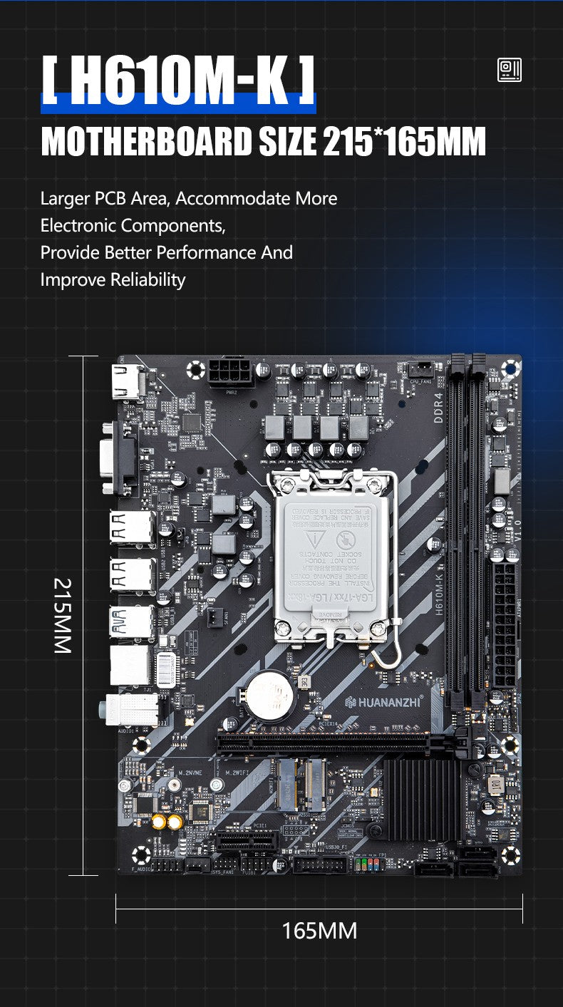 Placa-mãe HUANANZHI H610M K MATX DDR4, suporte para CPU Intel LGA 1700 de 12ª 13ª 14ª Geração H610 12100F 12400F 12490F 12600F 12700F 13600F