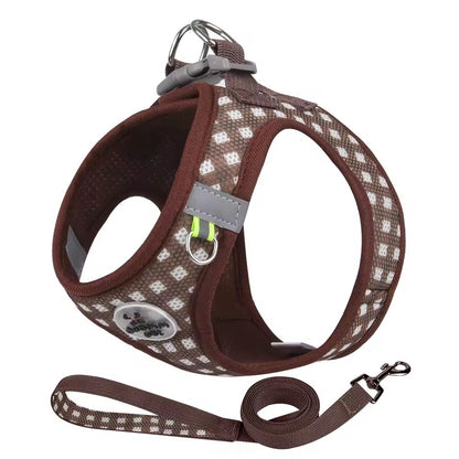 Colete Peitoral para Gatos com Estampa Xadrez, Coleira Atraente para Gatinhos, Coleira Anti-perda para Filhotes, Respirável para Exteriores, Ajustável e Refletora