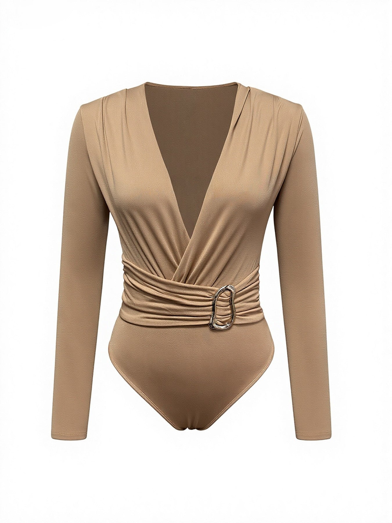 2025 Spring Autumn Deep V Neck Long Sleeve Bodysuits Women Fashion Solid Slim Fit Pleated T-Shirt Casual Female Jummsuits Tops