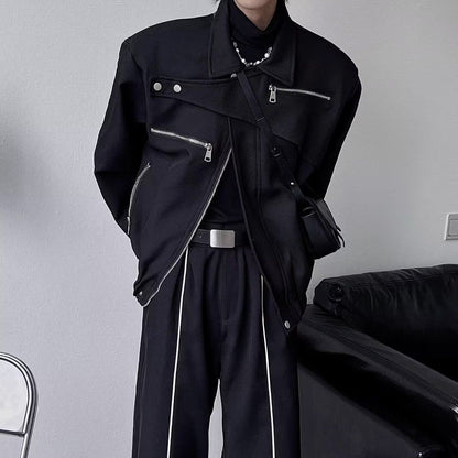 Yamamoto Dark Style Asymmetrical Design Short Lapel Zipper Deconstruction High-end Flying Jacket Jacket for Men