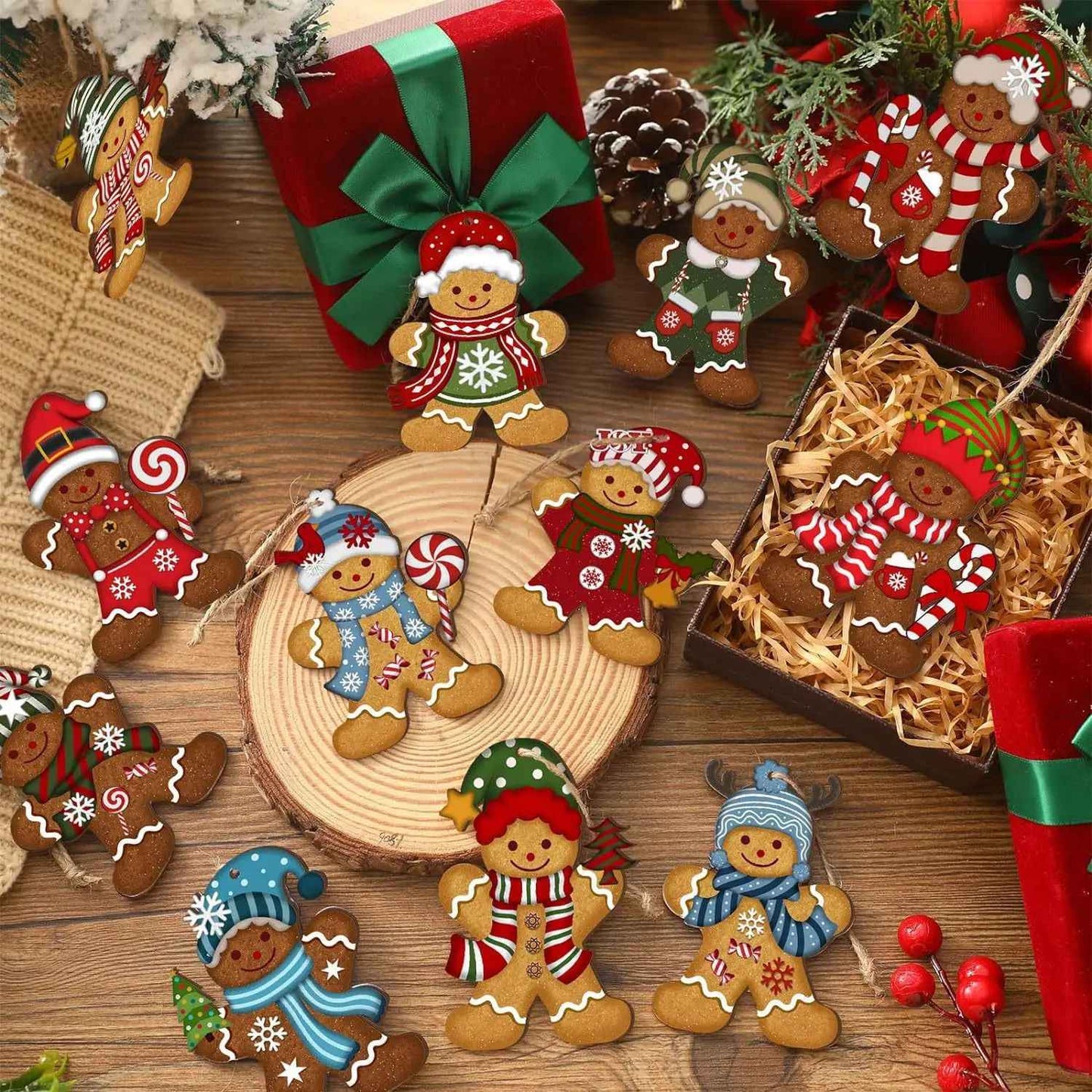 Christmas Gingerbread Man Ornaments Xmas Tree Wooden Hanging Pendants 2026 New Year Party Home Decoration Kids DIY GIft