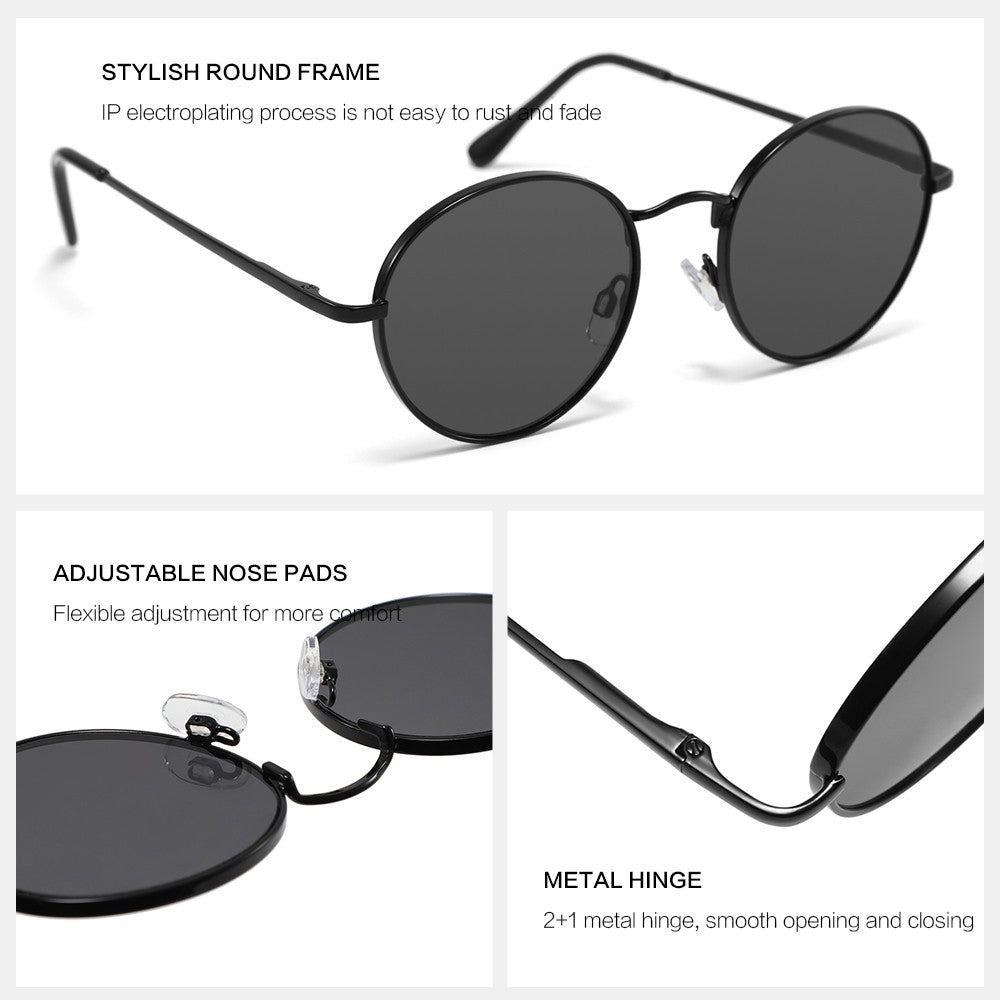 Óculos de Sol Femininos Modernos com Armação Redonda de Metal Polarizados de Grife da Moda UV400