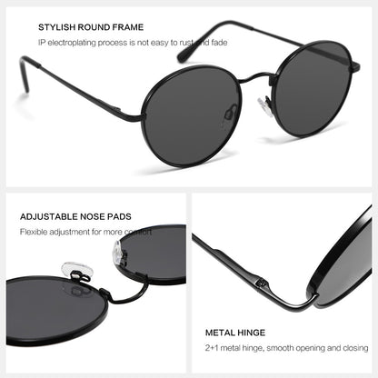 Óculos de Sol Femininos Modernos com Armação Redonda de Metal Polarizados de Grife da Moda UV400