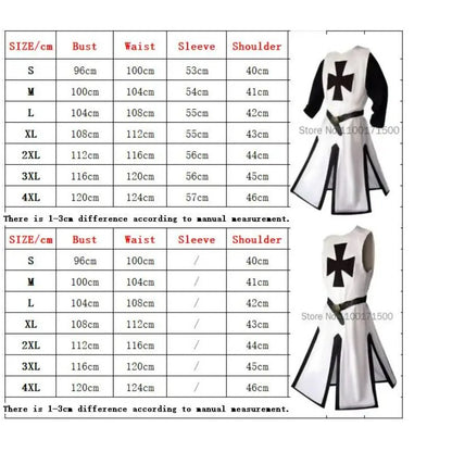 Mens Medieval Crusader Knights Templar Tunic Costumes Renaissance Halloween Surcoat Warrior Black Plague Cloak Cosplay Top