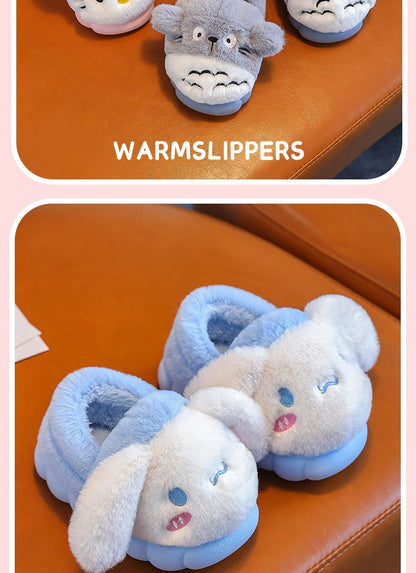 2025 New Winter Warm Cute Cartoon Indoor Mule Soft Non-slip Fluffy Slippers For Kids Teen Boys Girls Children Home Cotton Shoes
