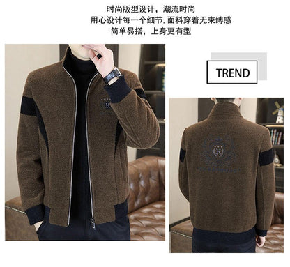 High End Splicing Men's Woolen Coat Winter Thick and Warm Wool Blends Jacket Fashion Casual Social Standing Collar Overcoat 4XL