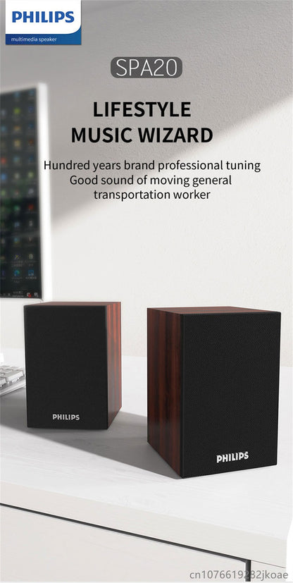 Caixas de Som Bluetooth Philips SPA20 Alto-falante Externo Reprodutor de Música Som Estéreo HiFi Subwoofer para Computador de Mesa Celular