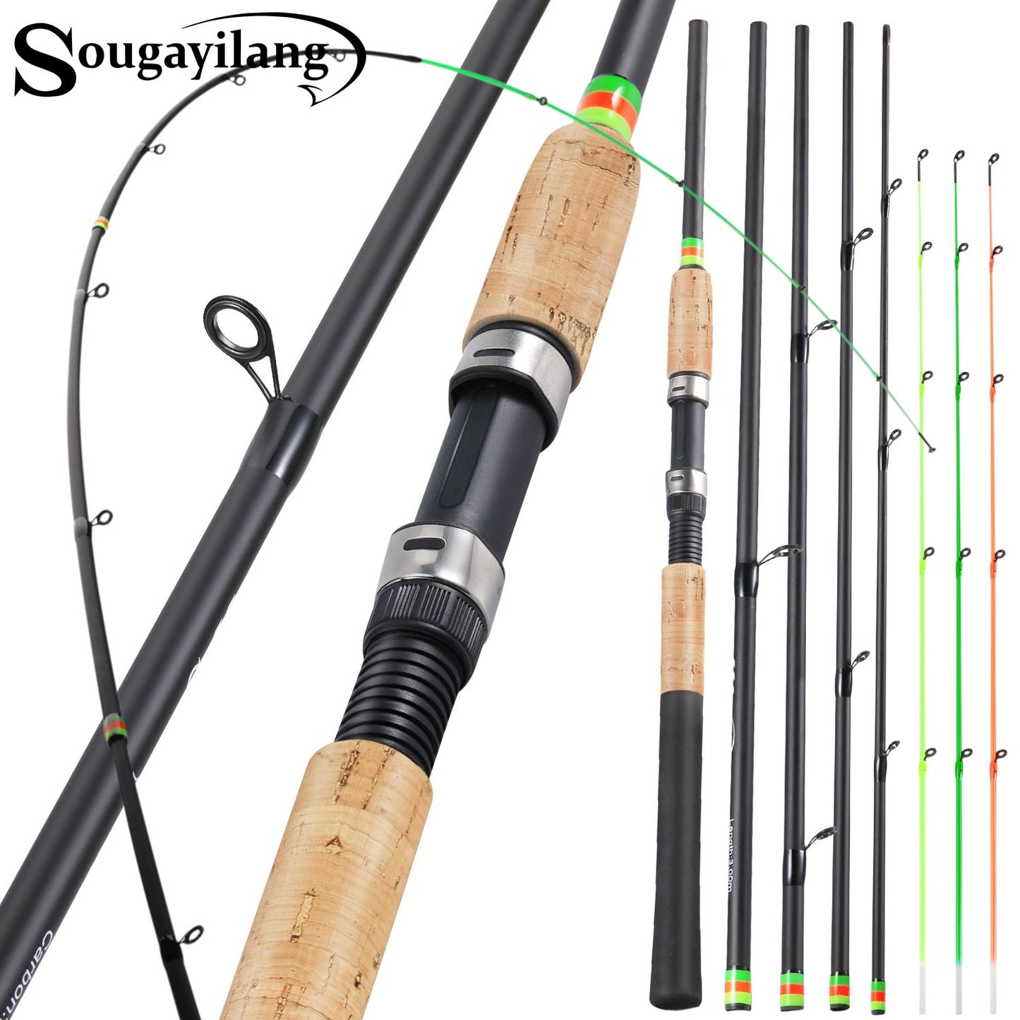 Varas de pesca Sougayilang Feeder ultraleves de fibra de carbono para pesca de carpa com tração máxima de 15 kg com potência L M H para pesca de robalos, carpas e trutas