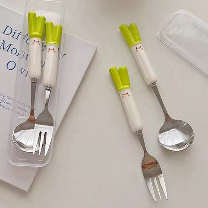 Cutlery Cartoon Onion Spoon Fork Chopsticks Sets Portable Lunch Tableware Stainless Steel Travel Dinnerware Kitchen Accessories