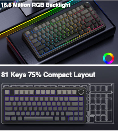 Teclado Mecânico Gamer AULA F75 RGB Layout 75% Personalizado Gravação Lateral Montagem Gasket 80 Teclas Keycaps PBT Gradiente