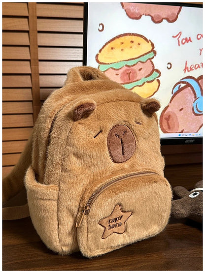 Bolsa Escolar Capivara Pelúcia Mochila Capivara Bolsa de Pelo Casual Versátil Mochila Escolar de Grande Capacidade 2025