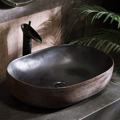 Bacia de pia de cerâmica vintage para uso doméstico, bacia de bancada de arte simples, bacias de lavagem de pedestal acima do balcão, pia de banheiro de varanda de hotel