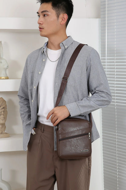 Men‘s PU Shoulder Bag Messenger Bag Casual Waterproof Nylon Zipper Pocket Handbag Fashion Tote Travel Male Crossbody Bags