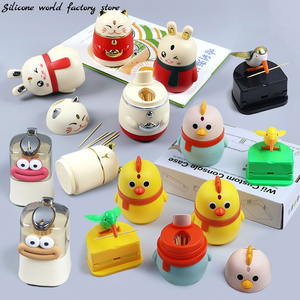 Silicone World Auto Pops-Up Toothpick Box Detachable Toothpick Storage Box Dispenser Home Automatic Push-type Toothpick Holder