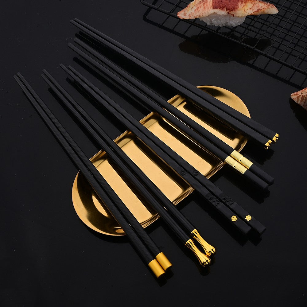 Conjunto de Talheres Portátil para Viagem Preto e Prata com 10 Peças, Hashis Colher de Aço Inoxidável, Conjunto de Utensílios de Mesa Coreano de Luxo