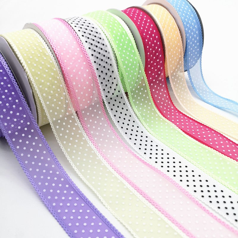 5 yards 1" 25mm Ribbon Wedding Party Decoration Organza Ribbon Printing Dots Gift Wrapping Hair Bows DIY Christmas Ribbon #22