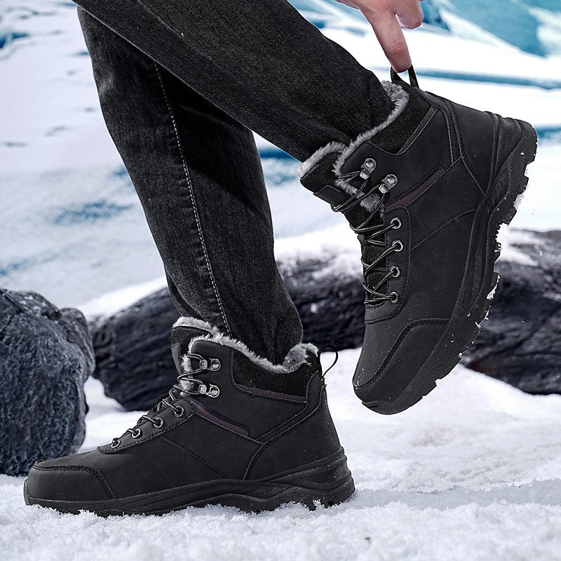 New Autumn and Winter High-Top Thick-Soled Fleece-Lined Men's Snow Boots, Outdoor Hiking Shoes, Hunting Boots, Hiking Boots