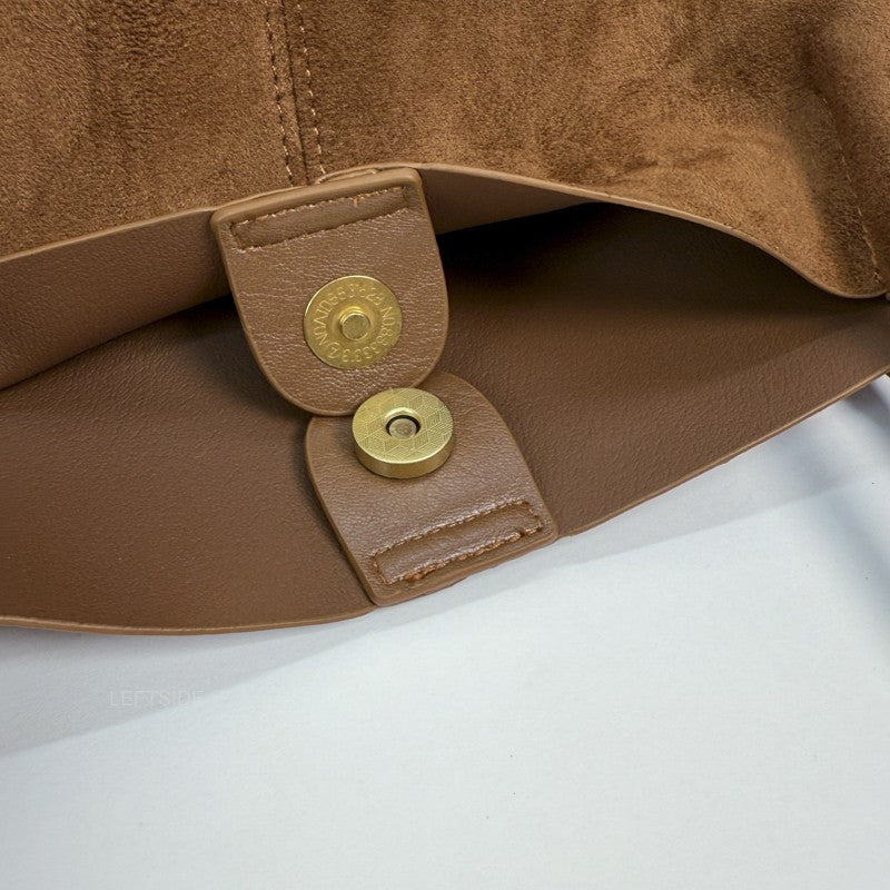 LEFTSIDE Women Faux Suede Shoulder Bag 2025 Winter Retro Soft Tote Bag Luxury Designer Trend Female High Capacity Handbags