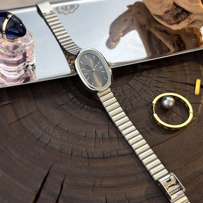 New Golden Retro Fashion Elliptical Quartz Watch Ladies Steel Strap Gold Watch Stylish Niche Timepiece