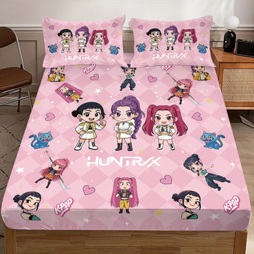 3pcs K-Pop Demon Hunters Printed Chipless Bed Sheet Set Multi Size Soft Bed Cover Bedroom Bedding Decoration Machine Washable