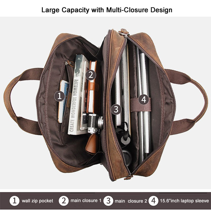 High Quality Genuine Leather Men Briefcase Business bag Crazy Horse Leather Large 17"inch Laptop Bag male Portfolio Office Case