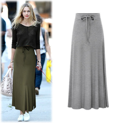 Plus size women's fashionable knitted half skirt high waist slit A-line skirt high stretch ankle length mid length skirt