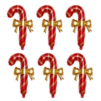 6pcs Christmas Decoration Candy Cane Bow Balloon Red And Green Stripes Christmas Foil Balloon Xmas New Year Party Supplies