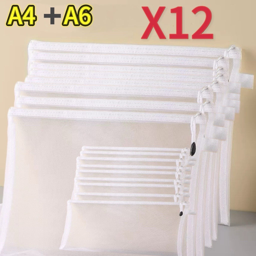 1-12pcs Mesh Zipper Pouch Student Waterproof Zip File Bag Makeup Bag School Office Supplies Miscellaneous Storage Organizer