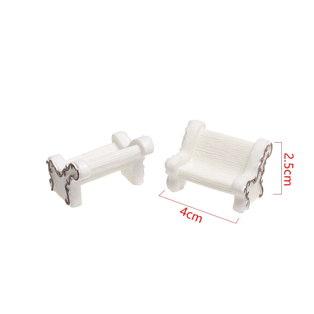 1SET Doll House Miniature Bench Stools White Chair Cute Fairy Garden Gnome Moss Terrarium Bonsai DIY Craft Home Decoration
