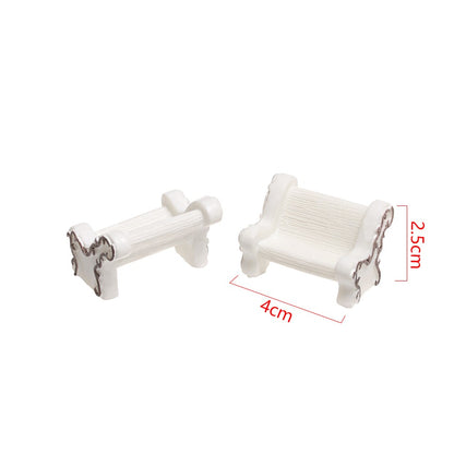 1SET Doll House Miniature Bench Stools White Chair Cute Fairy Garden Gnome Moss Terrarium Bonsai DIY Craft Home Decoration