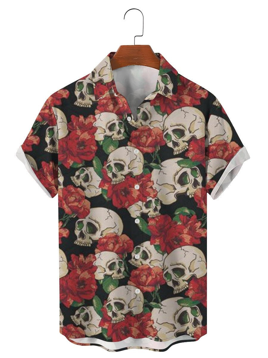 Mexico Sugar Skull Fashion Men's Shirts Funny Skull 3D Print Streetwear Short Sleeve Hawaiian Shirt Print Lapel Shirts For Men