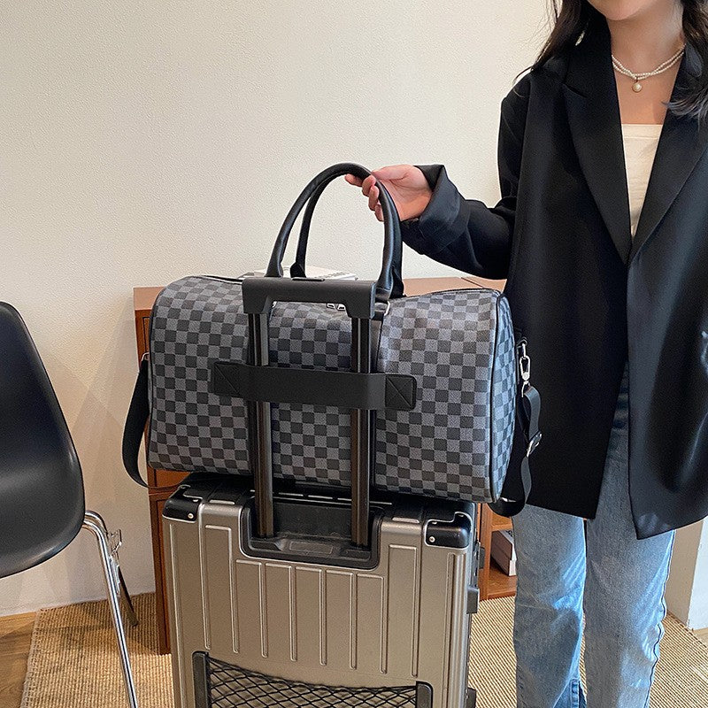Para homem multifuncional resistente ao desgaste à prova d'água viagem grande capacidade negócios moda xadrez bagagem de mão bolsa de ombro