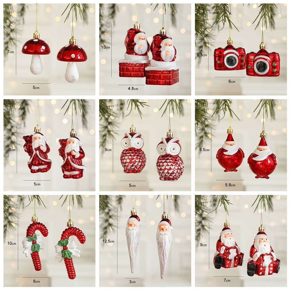 2PCS Red&white Christmas Hanging Decoration Plastic Santa Clause Xmas Ornament Ball Festival Camera Owl Xmas Baubles