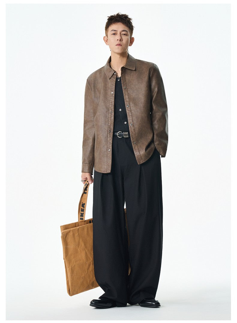 Men New Leather Jacket Men's Retro Black Classic Turn Collar Leather Jackets Trendy Cool Jacket Motorcycle Faux Leather Jacket