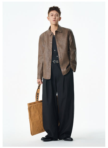 Men New Leather Jacket Men's Retro Black Classic Turn Collar Leather Jackets Trendy Cool Jacket Motorcycle Faux Leather Jacket