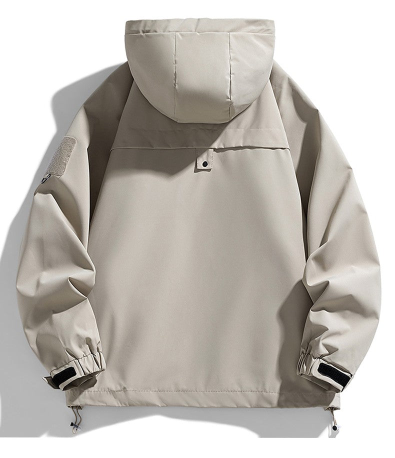 Windbreakers Men Hooded Jacket Zipper Coat Cargo Waterproof Black Bomber Camping Loose Thin Softshell Hooded Hiking Jacket