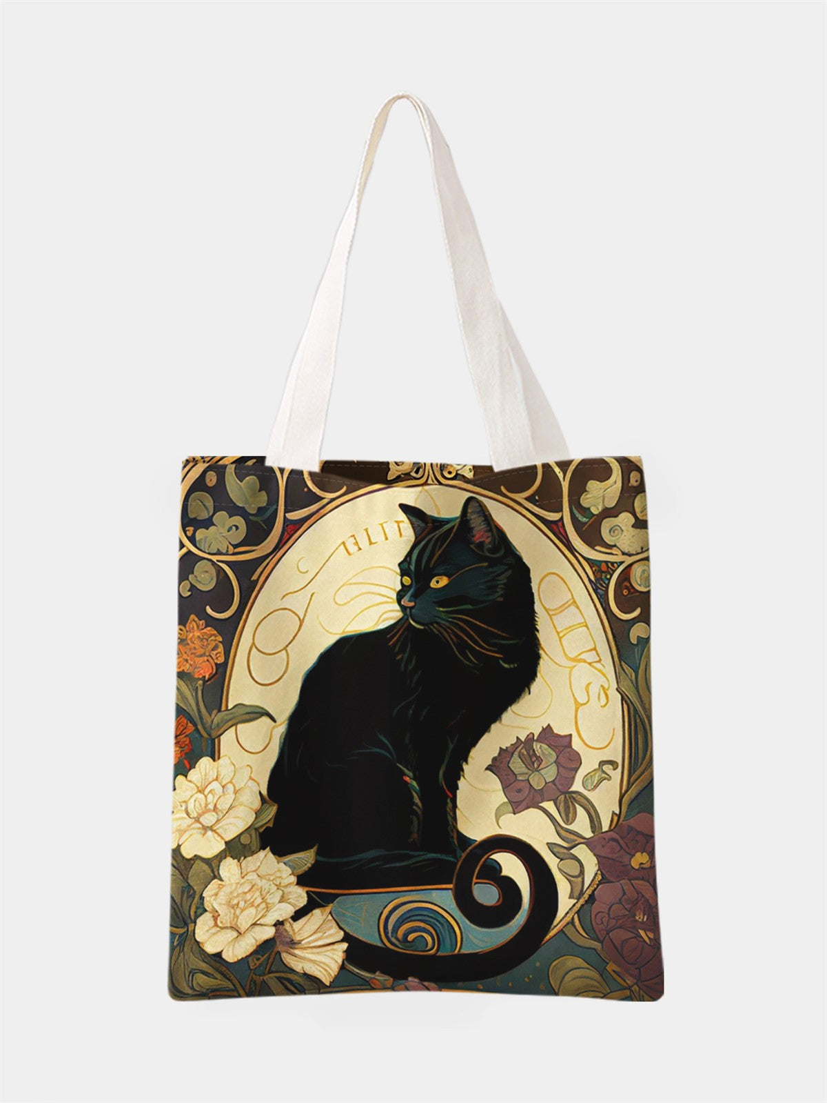 Black cat pattern printed casual handbag, reusable fashionable backpack, multifunctional handbag, canvas shopping bag