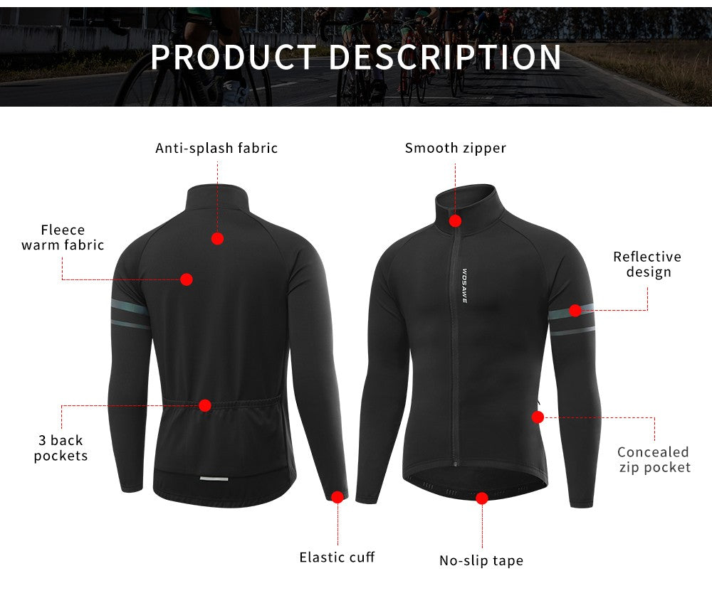 WOSAWE Men's Cycling Jersey Set Winter Fleece Cycling Jacket Pants Warm Long-sleeved Suit Bike Bicycle Jacket Riding Suit