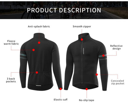 WOSAWE Men's Cycling Jersey Set Winter Fleece Cycling Jacket Pants Warm Long-sleeved Suit Bike Bicycle Jacket Riding Suit