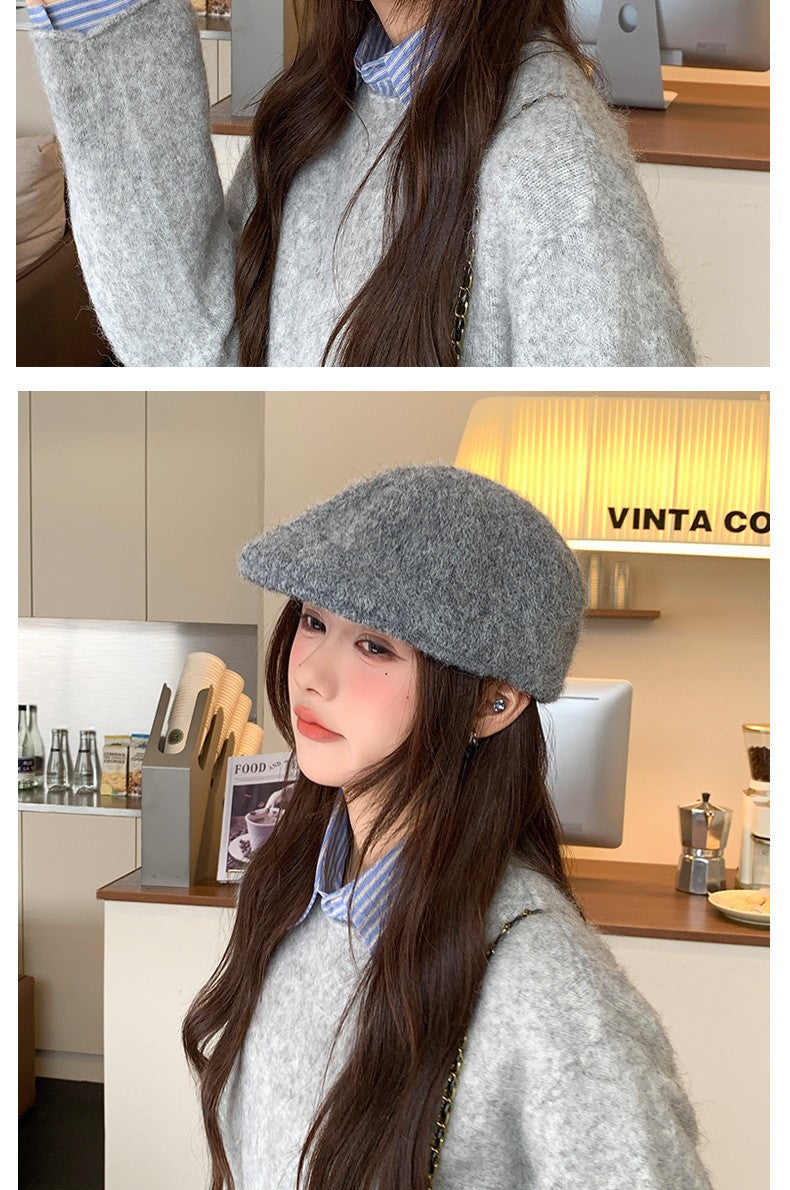 Autumn British Style Beret Hat Lady Vintage Flat Cap Winter Keep Warm Knitted Hat All-match Peaked Cap Forward Hat Wholesale