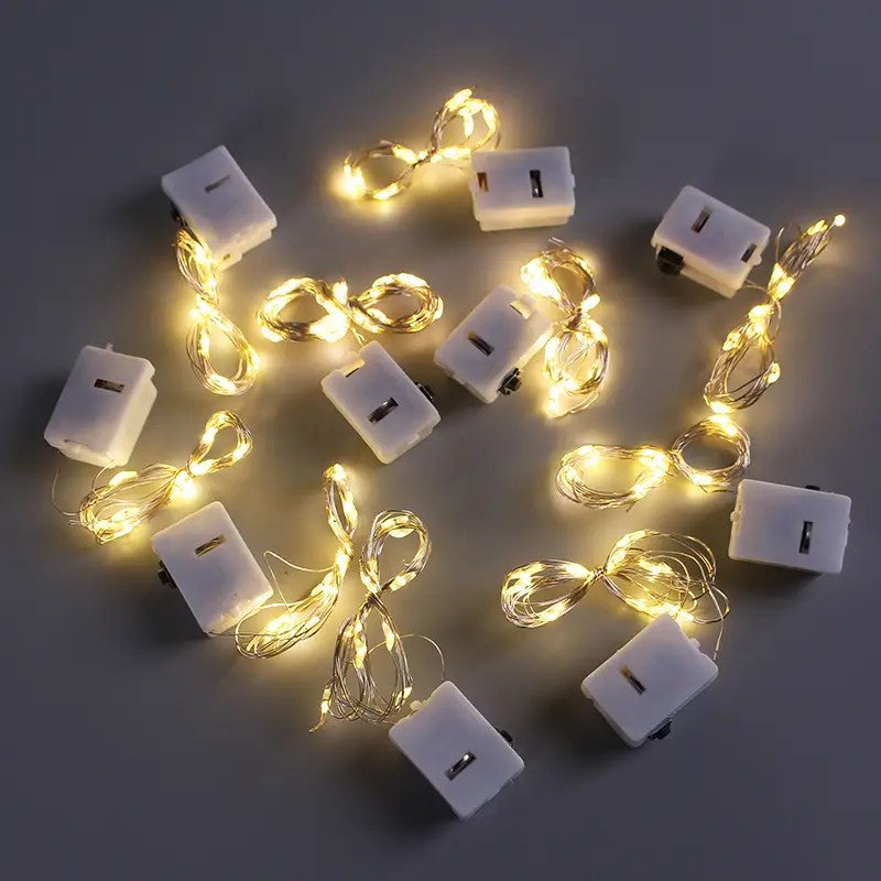 10pcs LED Fairy Light Battery Powered String Lights Waterproof Silver Wire Moon Light For DIY Wedding Party Bedroom Cake Decoar