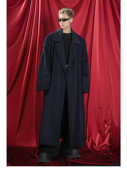 Mauroicardi Autumn Winter Oversized Extra Long Warm Navy Blue Wool Blends Coat Men Loose Luxury Designer Woolen Overcoat 2024