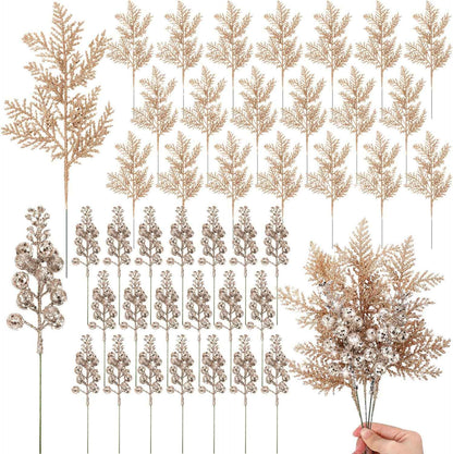 Glitter Christmas Decoration Artificial Berrys Bouquets Stalk Pine Needle Xmas Tree Ornament Xmas DIY Wreath Gift Accessories