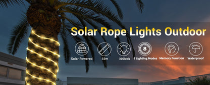 LED Solar Strip Rope Tube Fairy Light Solar Powered Garland String Light Christmas Decor for Outdoor Garden Lawn Tree Yard Fence