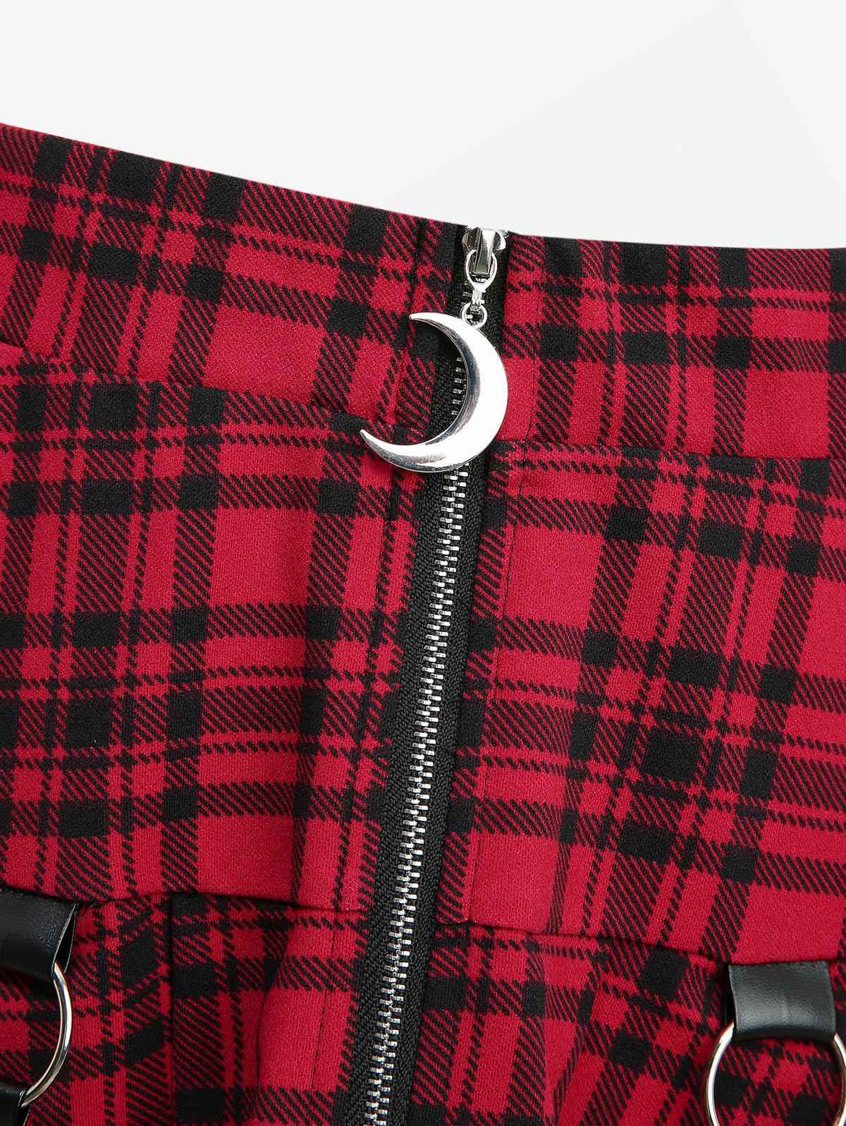 ROSEGAL Plus Size Plaid Print Suspender Skirt Women's Unique Vintage Style Zip up Skirts