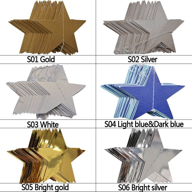 4M Star Garland 7cm 10cm Paper Stars Streamer Glitter Bunting for Birthday Party Decoration Kids Room Decor Baby Shower Supplies