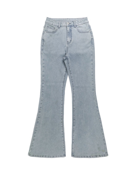 Men Jeans Boot Cut Solid Jean Wide Leg Denim Pant Distressed Washed Full Ankle Length Pockets Zipper Fly High Waist Basics