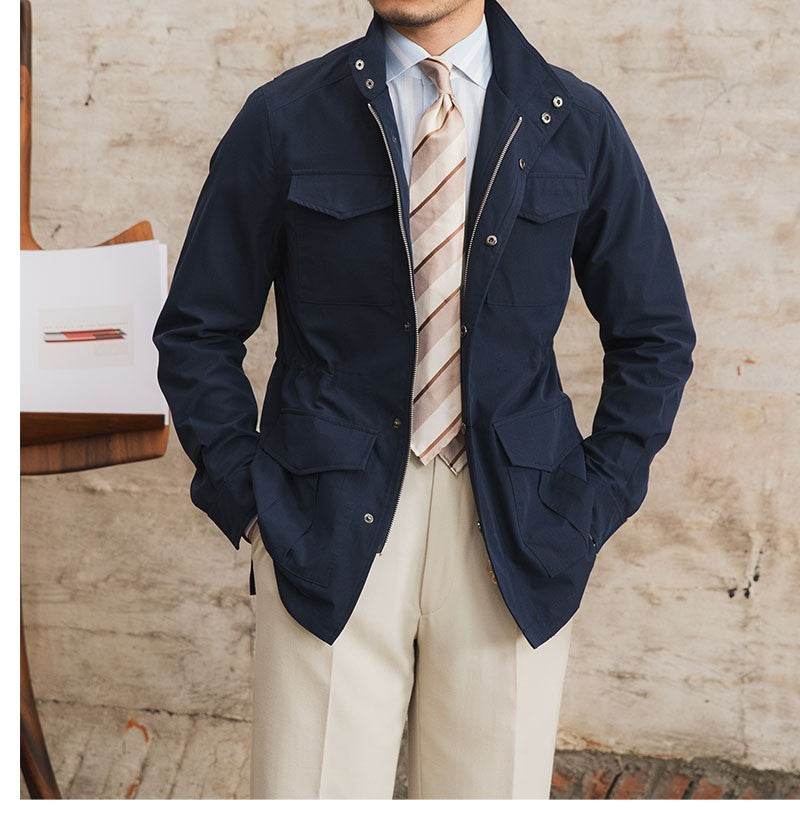 Three Spring and Summer Light Vertical Collar Waist Half Hanging M65 British Jacket Men's Retro Hunting Wear Waterproof Jacket
