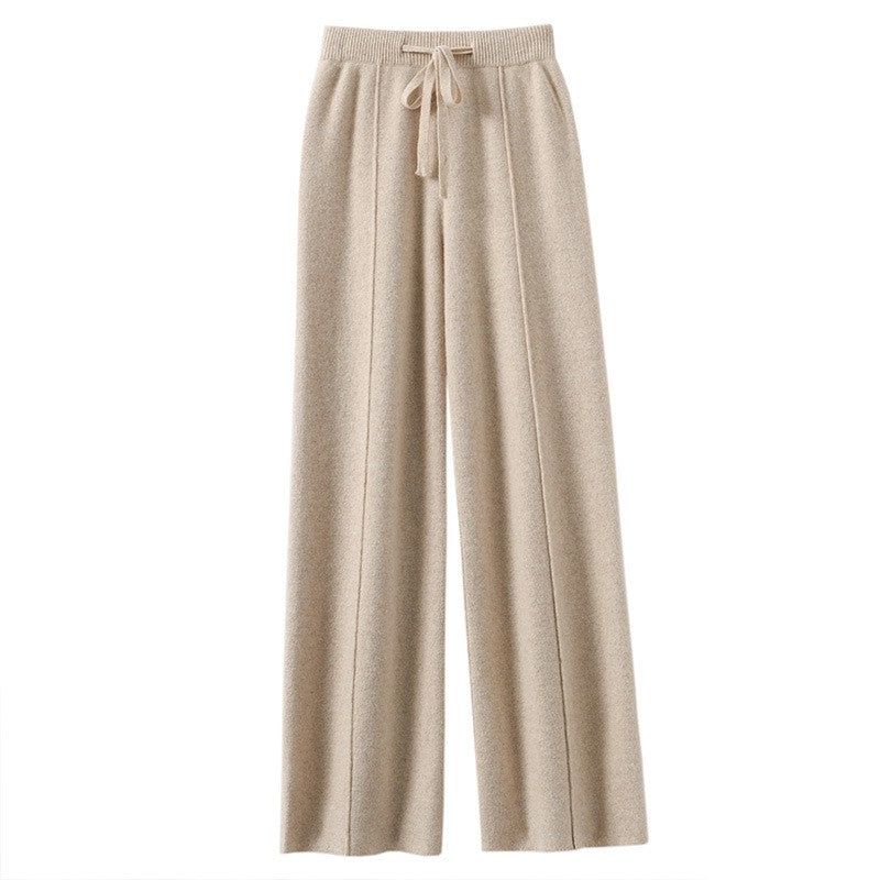 Women's High waisted warm knit wide leg straight leg pants for women, solid color loose wide leg pants